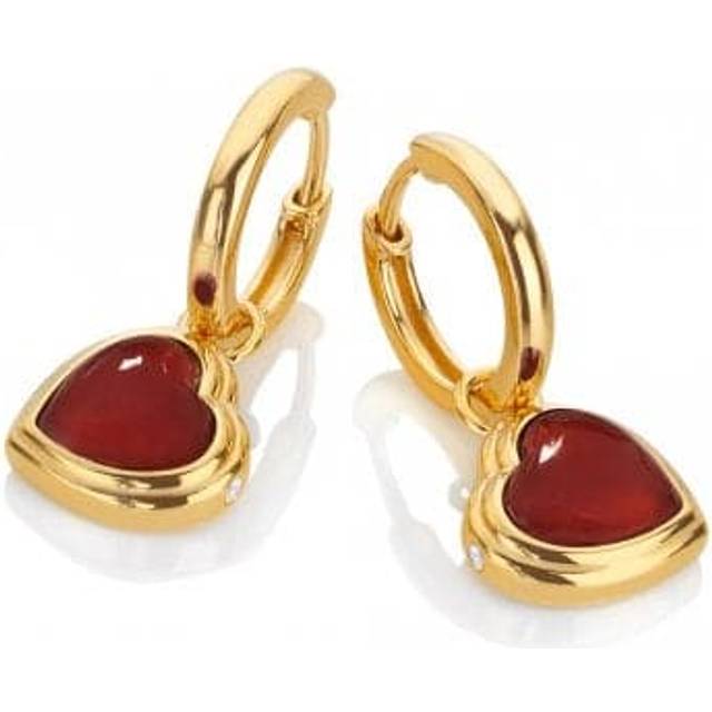 18ct Gold Plated Sterling Silver Heart Red Agate Earrings DE797