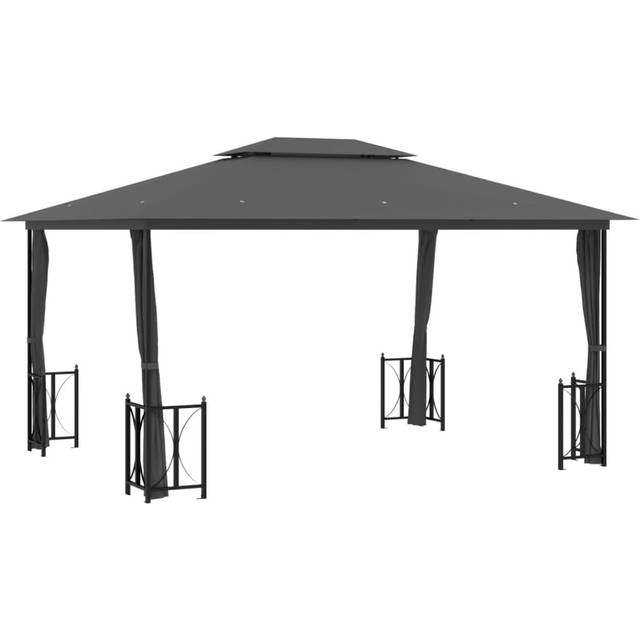 Paviljong med draperier och dubbelt tak 3x4 m gräddvit