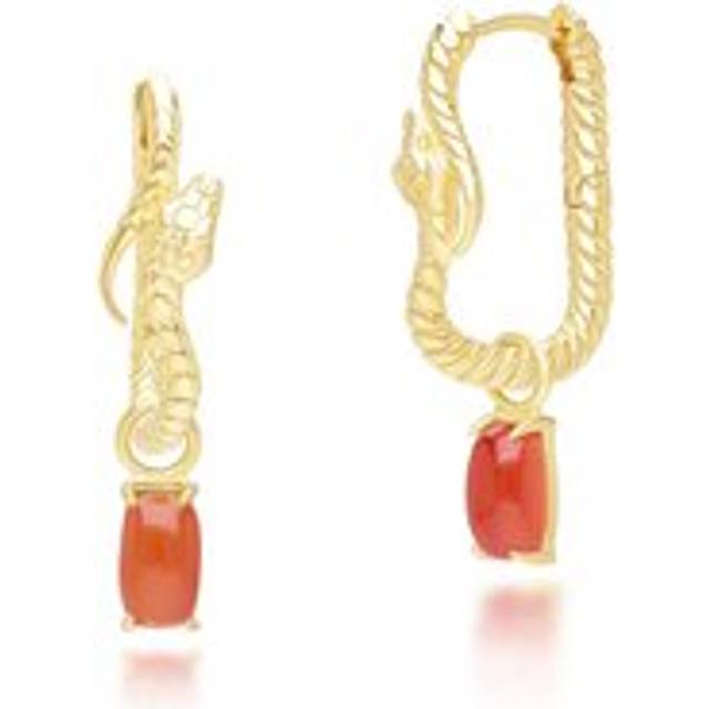 ECFEW™ Carnelian Snake Dangle Hoop Earrings in Gold Plated Sterling Silver