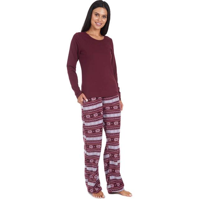 Cherokee Women's Pajama Set Soft Breathable Shirt and Pants  Medium  Wine Fairisle