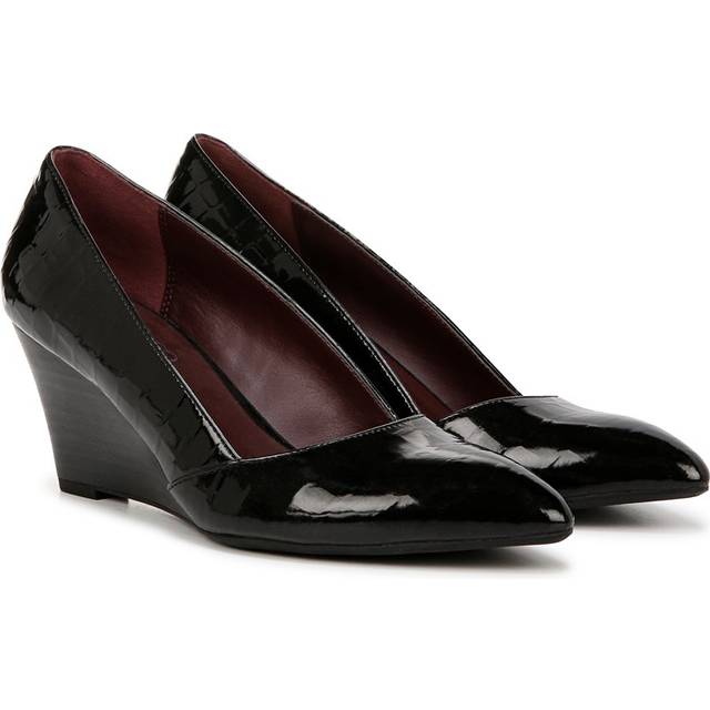 Franco Sarto Franco Frankie Wedge Pump (Black Croco Faux Leather) 10.0 M Slip On Fit, Pointed Toe, Slip-On Fit
