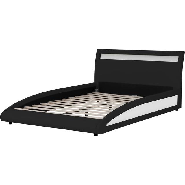 (Small Double, Black) Neptune LED Lights Headboard Gaming Style Faux Leather Bed Frame