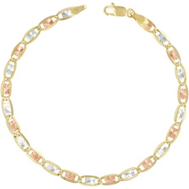14k solid tri-color yellow rose white gold 4mm valentino chain bracelet 7" 8" 9"