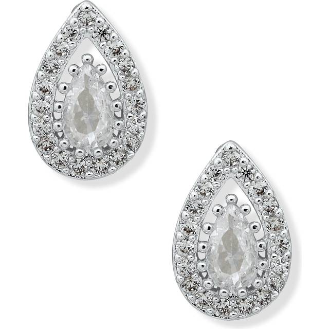 Anne Klein Women's Halo Button CZ Pierced Earrings in Silver Tone