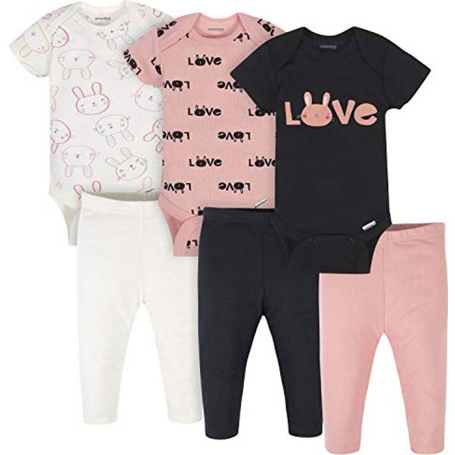 Onesies Brand Unisex Baby 3 Onesies 3 Pants Outfit Bundle Mix n Match Newborn to 12M  Pink Bunny Print