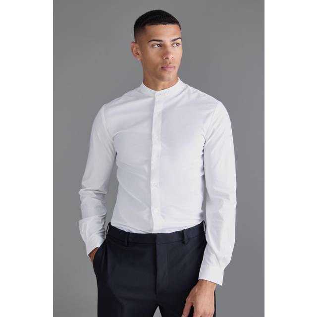 Slim Fit Grandad Collar Shirt - White - M
