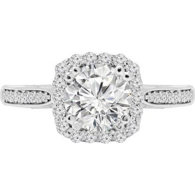 Majesty Diamonds MD240091-7 0.9 CTW Round Diamond Double Prong Tappered Cushion Halo Engagement Ring in 14K White Gold - Size 7