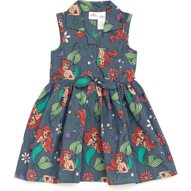 Disney Princess Ariel Floral Toddler Girls Chambray Skater Dress Blue/