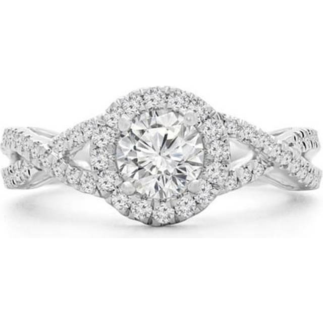 Majesty Diamonds MD240185-7.5 1.1 CTW Round Lab Created Diamond Twisted-Shank Halo Engagement Ring in 14K White Gold - Size 7.5