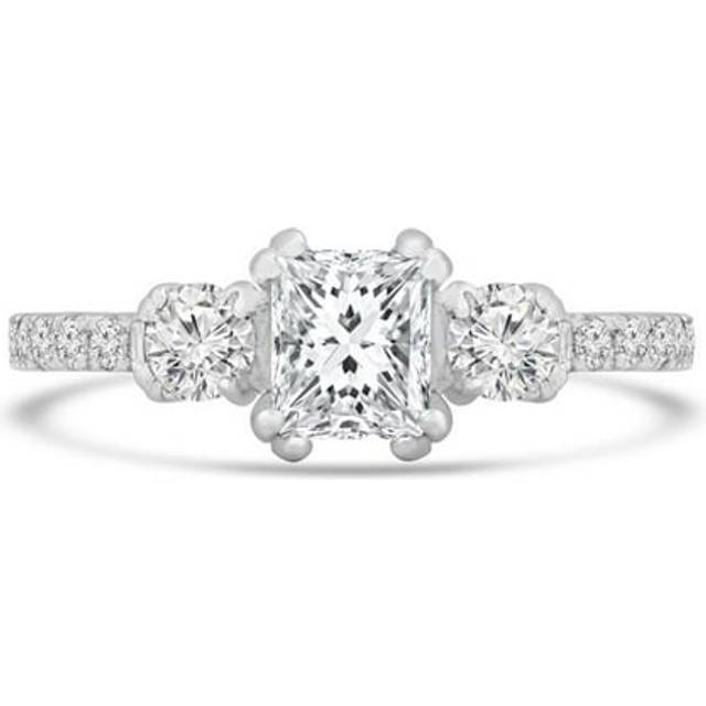 Majesty Diamonds MD240208-4.5 1.16 CTW Princess Diamond Three-Stone Engagement Ring with Accents in 14K White Gold - Size 4.5