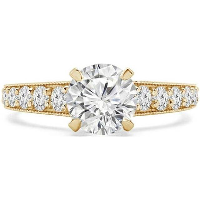 Majesty Diamonds MD240183-9 1.2 CTW Round Lab Created Diamond Vintage Tapered Solitaire with Accents Engagement Ring in 14K Yellow Gold - Size 9