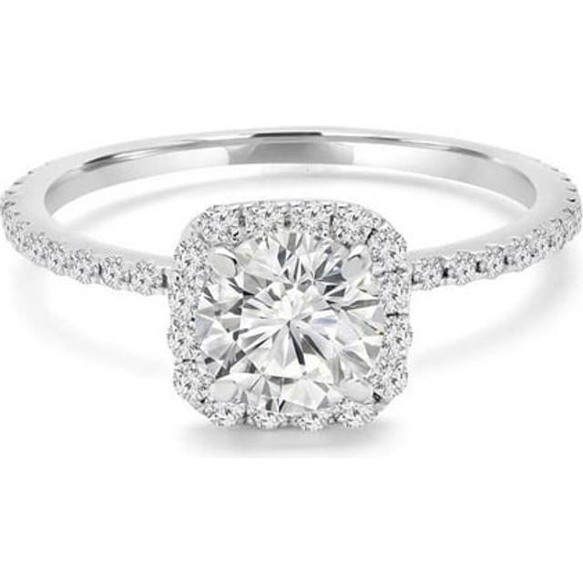 Majesty Diamonds MD240085-3.5 1.9 CTW Round Diamond Cushion Halo Engagement Ring with Accents in 14K White Gold - Size 3.5