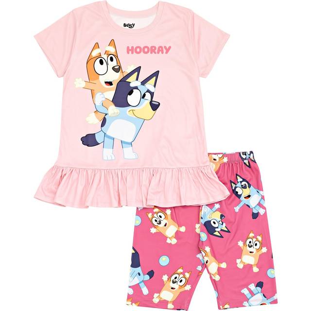 Bluey Bingo Big Girls T-Shirt and Bike Shorts Outfit Set Pink 10-12