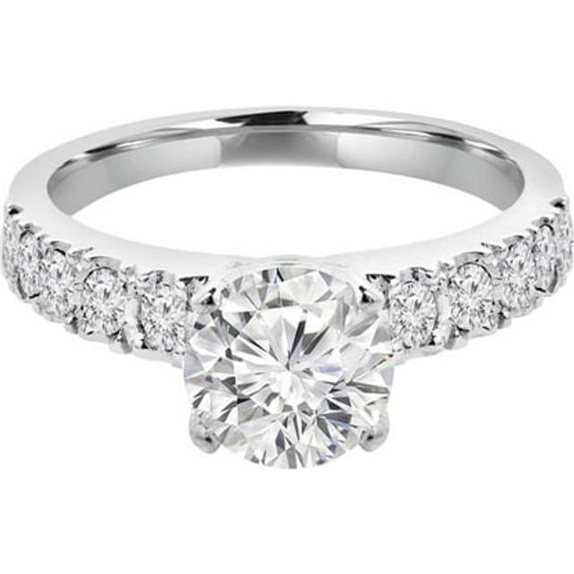 Majesty Diamonds MD240267-6 1.13 CTW Round Lab Created Diamond Tapered Solitaire with Accents Engagement Ring in 14K White Gold - Size 6