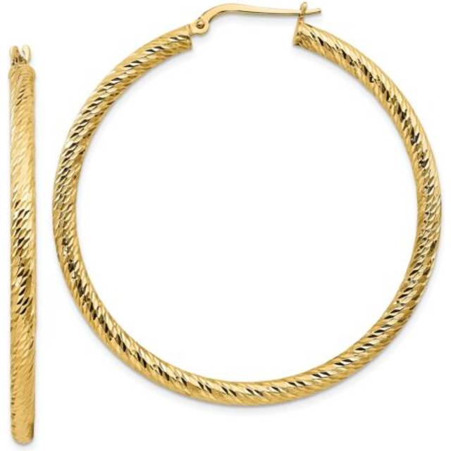 Italian 14k yellow gold 3mm x 48mm large diamond cut swirling hoop earrings