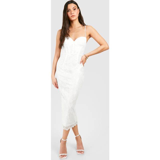 Womens Lace Corset Midi Dress - White - 14, White