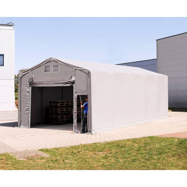 TOOLPORT 5x10m - 3.0m Sides PVC Industrial Tent with pull-up gate, PVC 850, grey with statics package (concrete anchors) - (94095)