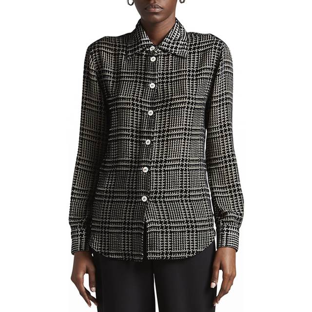 Flocked Check Silk Blouse - SOLID BLACK - 40 IT (4 US)