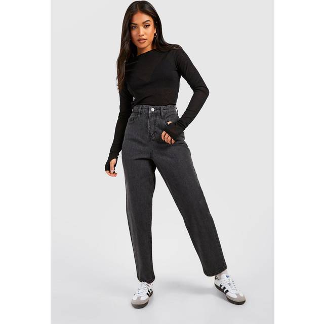 Womens Petite Dark Grey High Rise Mom Jeans 26" - 12