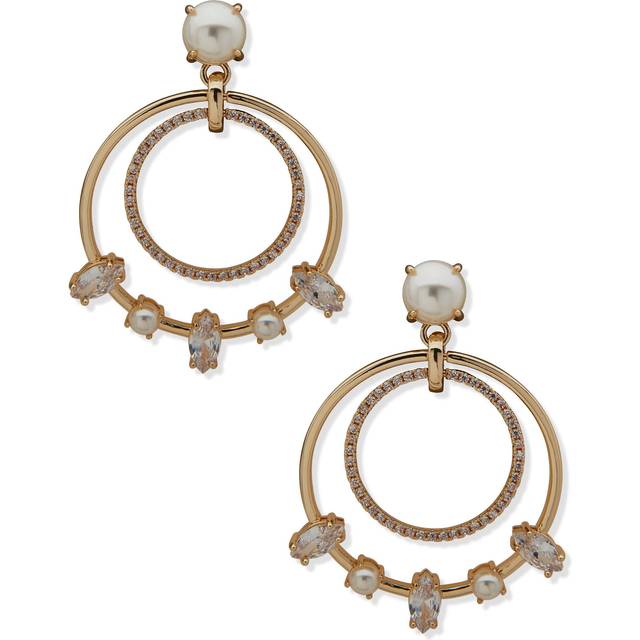 Anne Klein Women's Duo Stone Doorknocker Earrings in Gold Tone size 1.8"