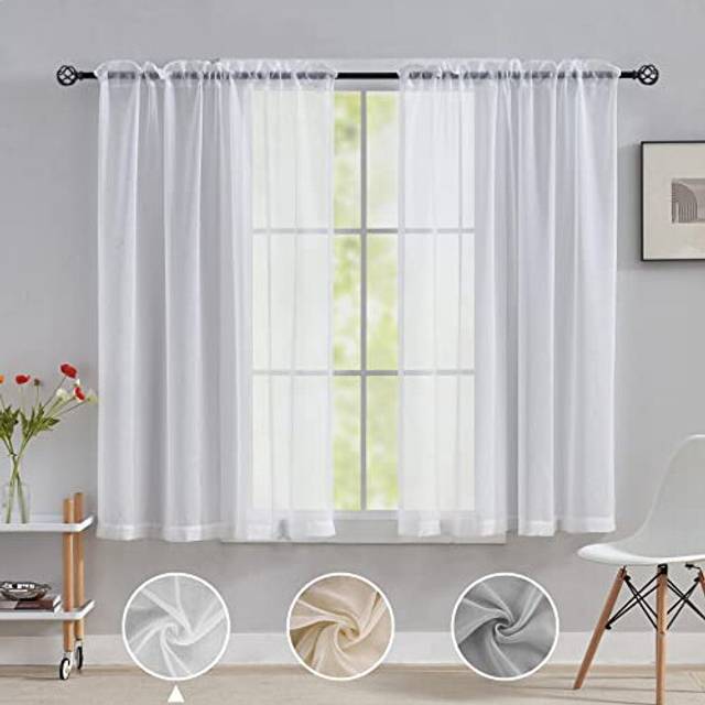 "Sheer Curtains 2 Panels, White Net Curtains Privacy Protected, Rod Pocket Window Curtains for Living Room, 54"" Width x"
