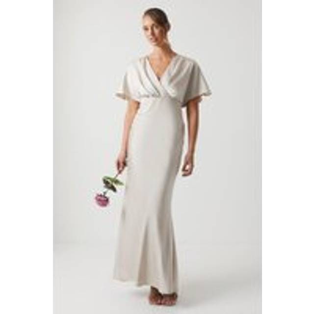 Batwing Sleeve Satin Fishtail Bridesmaid Dress - Champagne - 12