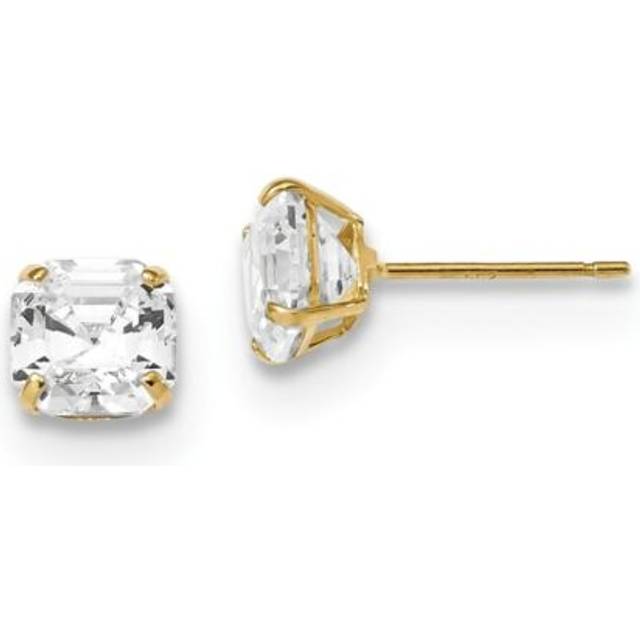 Quality Gold XE3166CZ 14K Yellow Gold Polished 6 x 6 mm Asscher Cut CZ Studs Post Earrings