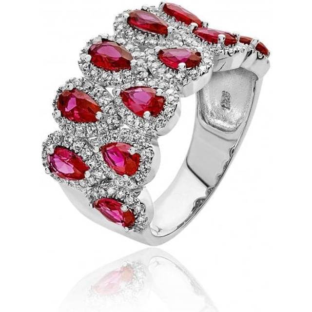 Silver & Co Multi Halo Pear Shape Red White Cubic Zirconia Ring SRG0075RU / Size Q