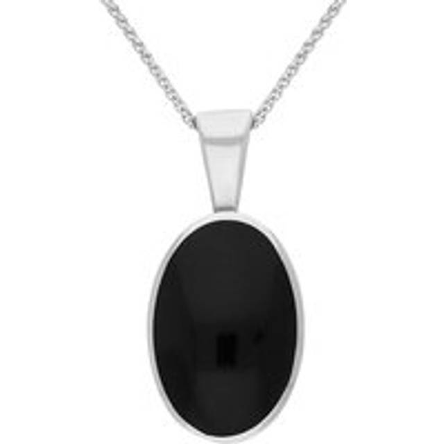 9ct White Gold Whitby Jet Oval Necklace - White Gold