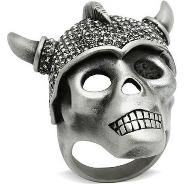 Antique Silver White Metal Ring with Top Grade Crystal, Black Diamond - Size 12