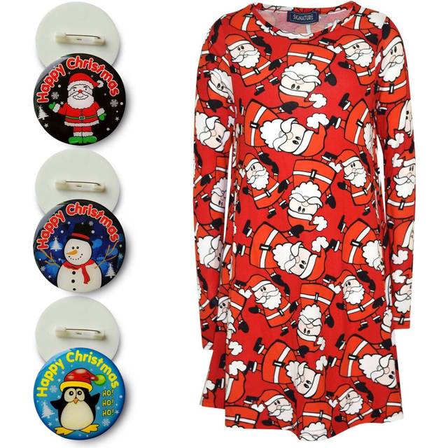 (5-6 Years) Kids Girls Christmas Dress Santa Snowman Penguin Print New Xmas Fashion Dresses