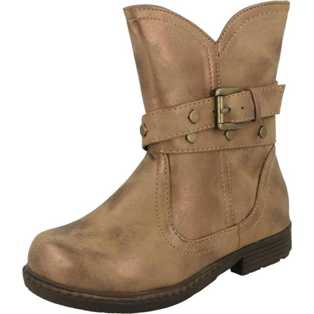 (UK 11 Child, Dark Taupe (Beige)) Girls Spot On Ankle Boots With Buckle Design