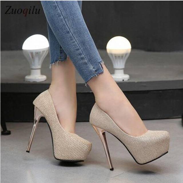 (gray 12cm) Gold High Heels platform heels shoes woman pumps women shoes high heels party wedding shoes tacones mujer tacones plataforma