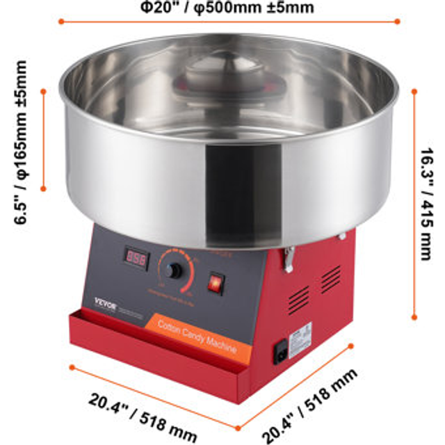 VEVOR elektrisk sockervaddsmaskin, 1000 W Candy Floss Maker, kommersiell sockervaddsmaskin med rostfritt stålskål och sockerskopa, perfekt för hemmabarns födelsedag, familjefest (röd)