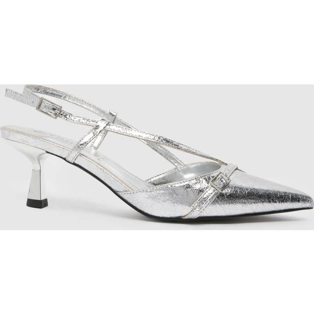 schuh Sidney Sling Back High Heels in Silver