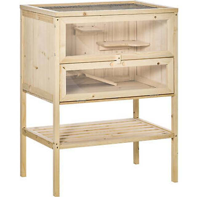 Pawhut Wooden Hamster Cage W/ Storage Shelf, Openable Top For Gerbils