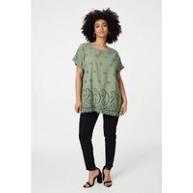 Broderie Anglaise Oversized Blouse - Khaki - Medium - Izabel London