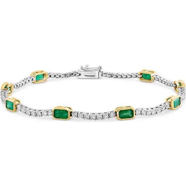 Bloomingdale's Fine Collection Emerald & Diamond Station Tennis Bracelet in 14K Yellow and White Gold