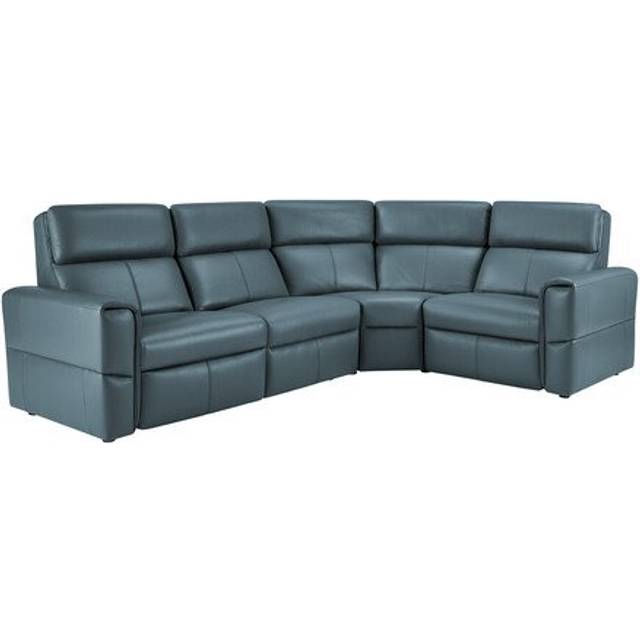 Light Blue Leather Sofas - Modular 4 Seat Static Corner Sofa - Samson Range - Oak Furnitureland