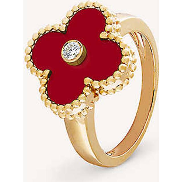 Van Cleef & Arpels Womens Yellow Gold Vintage Alhambra Yellow-gold, Carnelian and 0.06 Carat Diamond Ring O - YELLOW GOLD