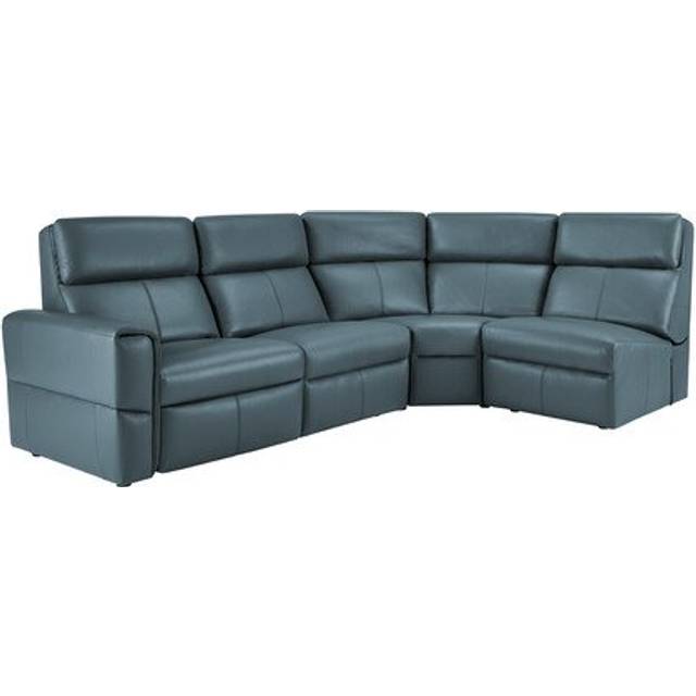 Light Blue Leather Sofas - Modular 4 Seat Left Hand Static Corner Sofa - Samson Range - Oak Furnitureland