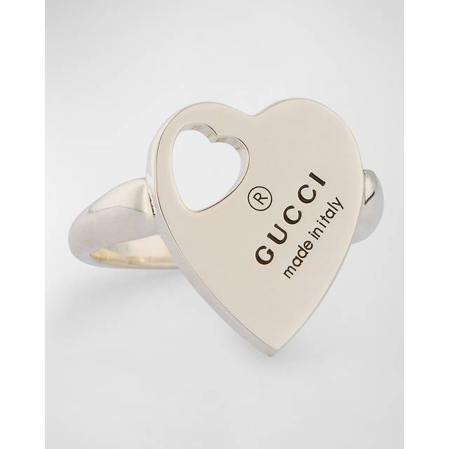 Gucci Womens Silver Brand-engraved Heart-shape Sterling-silver Signet Ring O-p - SILVER