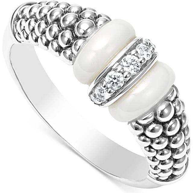 Lagos Ceramic & Sterling Silver White Caviar Diamond Stacking Ring