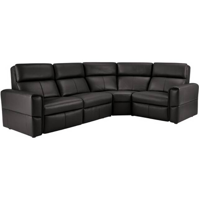 Black Leather Sofas - Modular 4 Seat Static Corner Sofa - Samson Range - Oak Furnitureland
