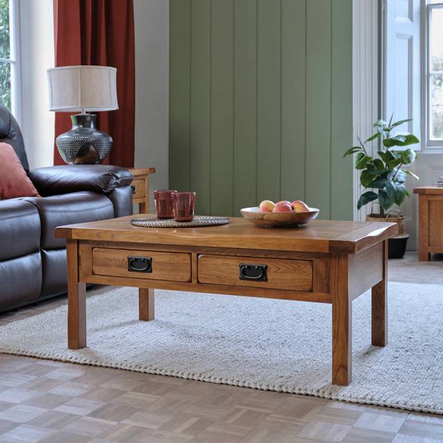 Rustic Solid Oak Coffee Tables - 4 Drawer Coffee Table - Original Rustic Range - Oak Furnitureland