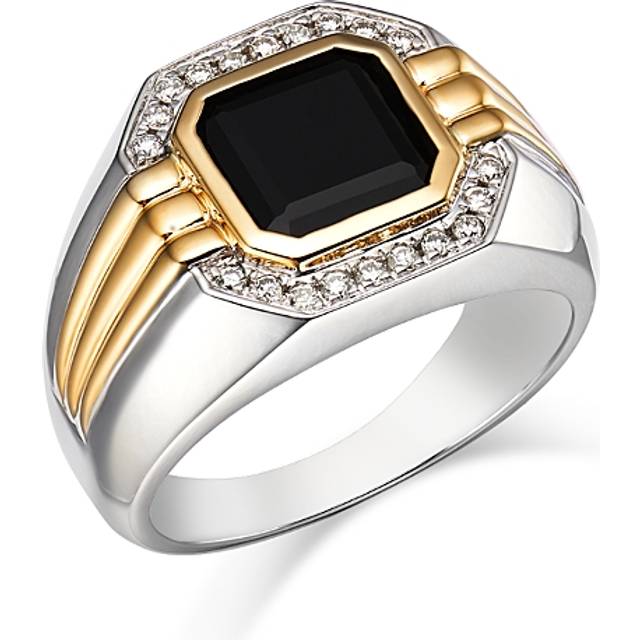 Bloomingdale's Fine Collection Men's Onyx & Diamond Halo Ring in 14K Yellow & White Gold