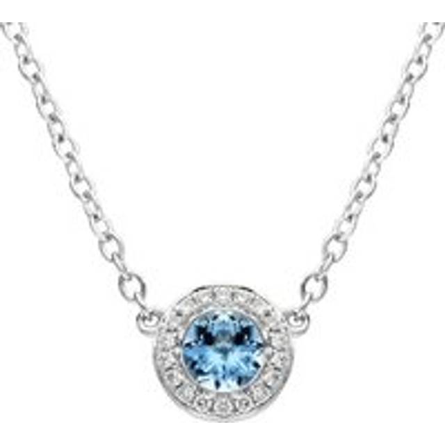 18ct White Gold 0.25ct Aquamarine Diamond Halo Necklace
