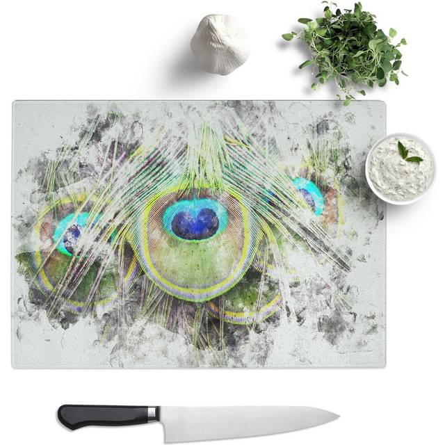 Tempered Glass Peacock Feathers Chopping Board (20 cm x 28.5 cm)