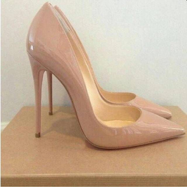 (10cm Nude Heels) GENSHUO Women Pumps Heeled Shoes Nude Pointed Toe Sexy High Heel Shoes Stiletto High Heels Ladies 12 10 8 cm Big Size 42
