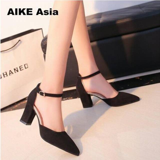 (Gray) 2019 Summer Women Fashion High Heel Shoes Comfortable Flock Buckle Footwear Women Pumps Female Sandals Party Wedding Shoes